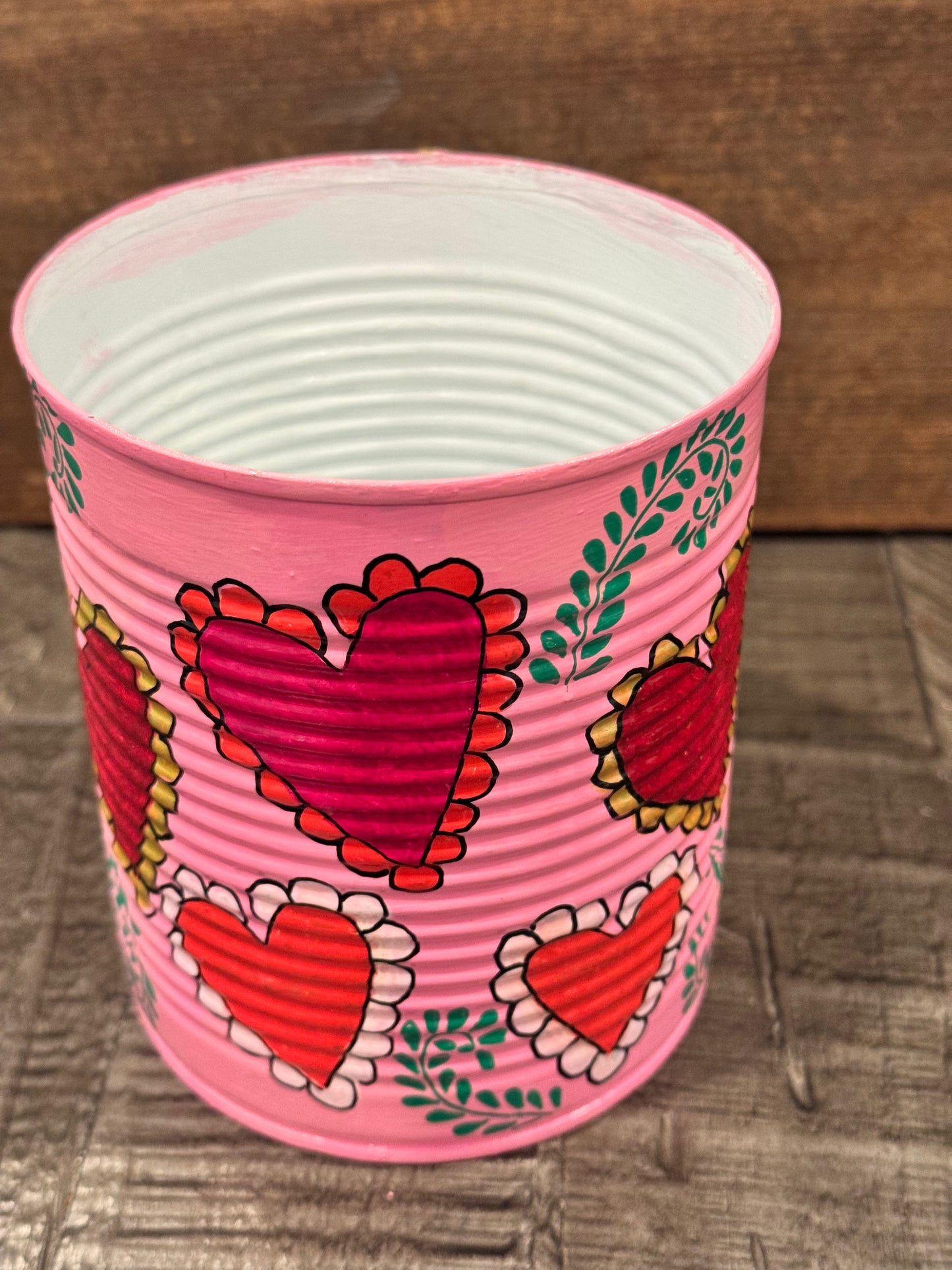 Large pink virgencita handpainted recycled tin