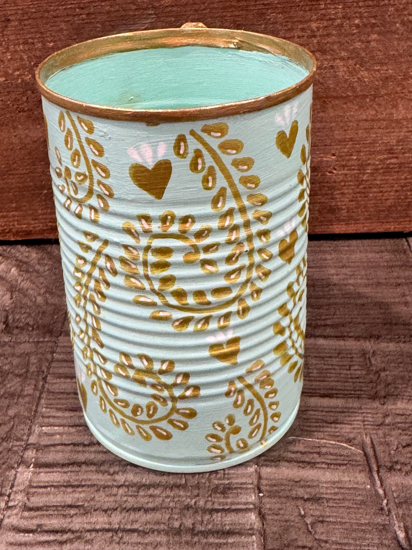 Small mint virgencita hand painted recycled tin