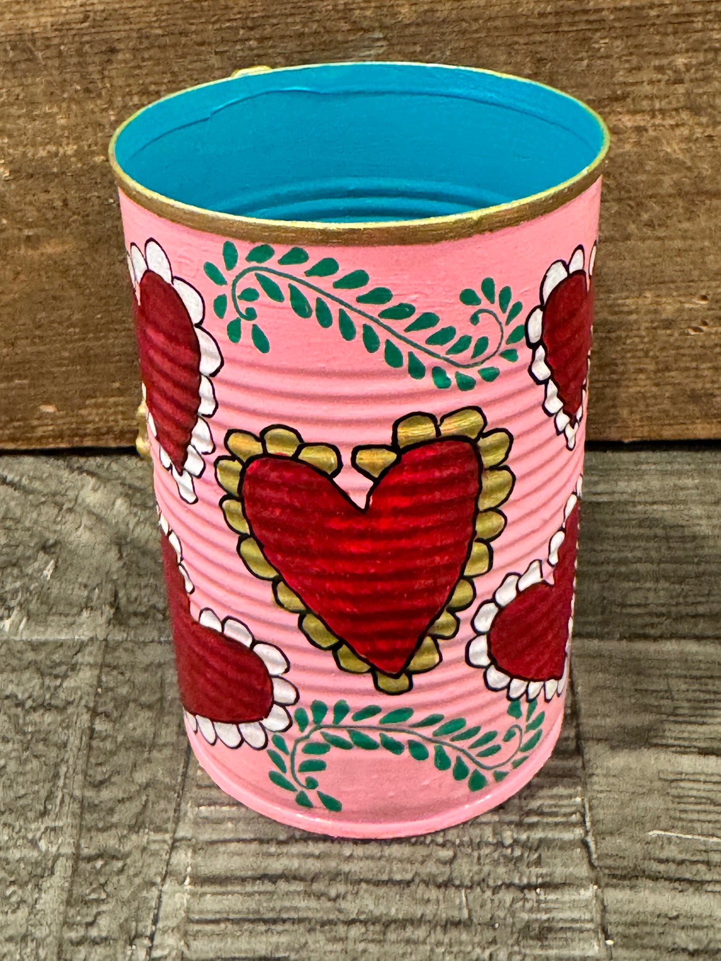 Small pink hand painted virgencita recycled tin