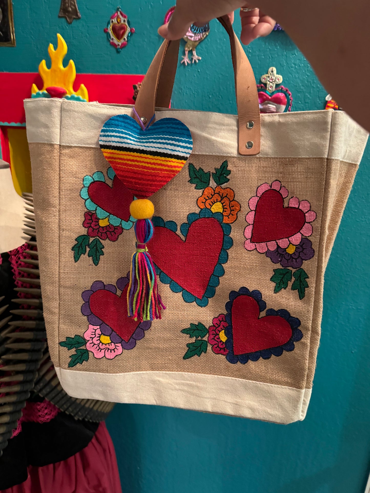 Sacred heart burlap bag