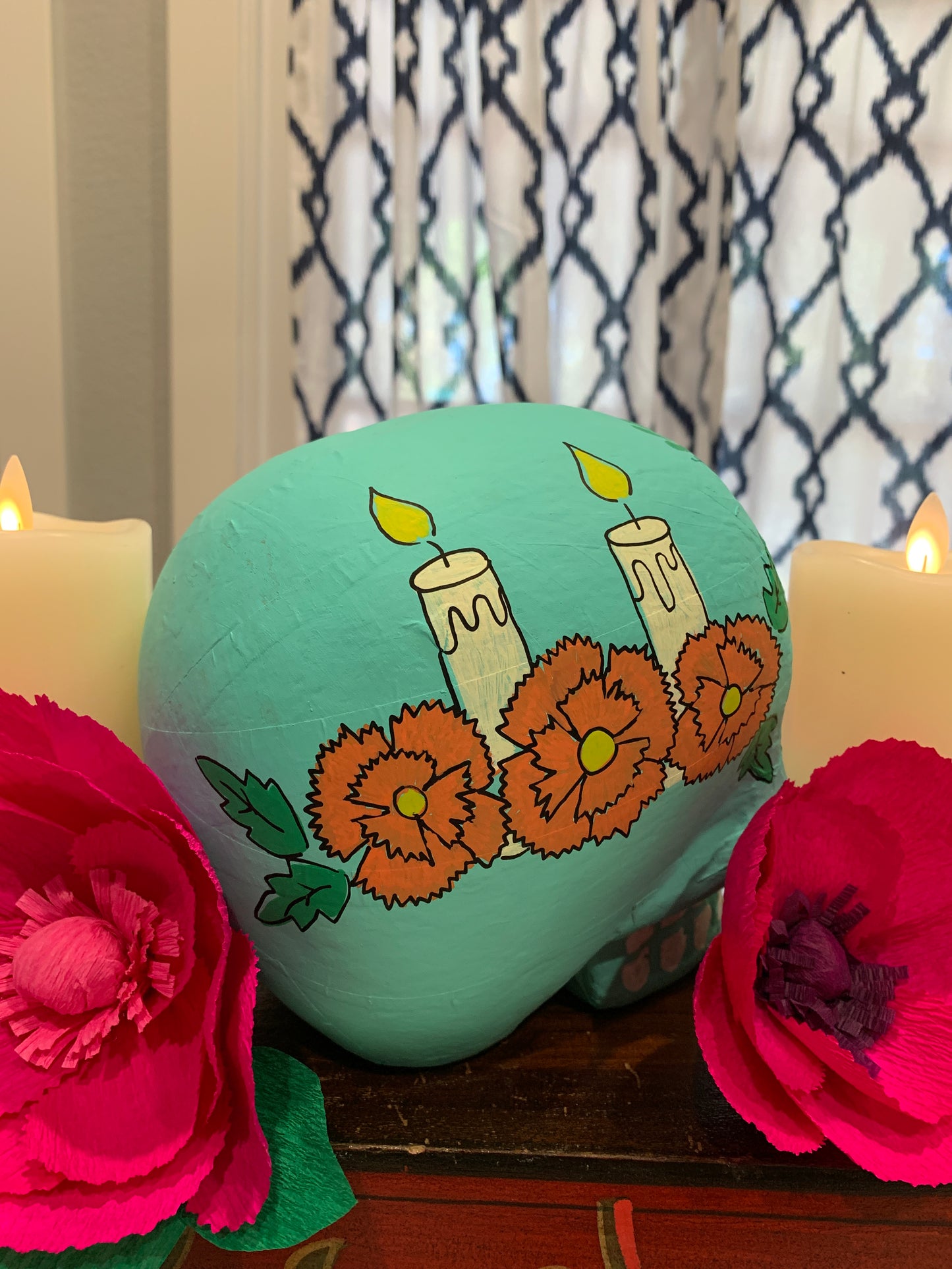 Paper Mache Sugar Skull (Robin's Egg Blue)