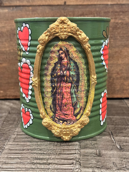 Large hand painted Virgencita recycled tin