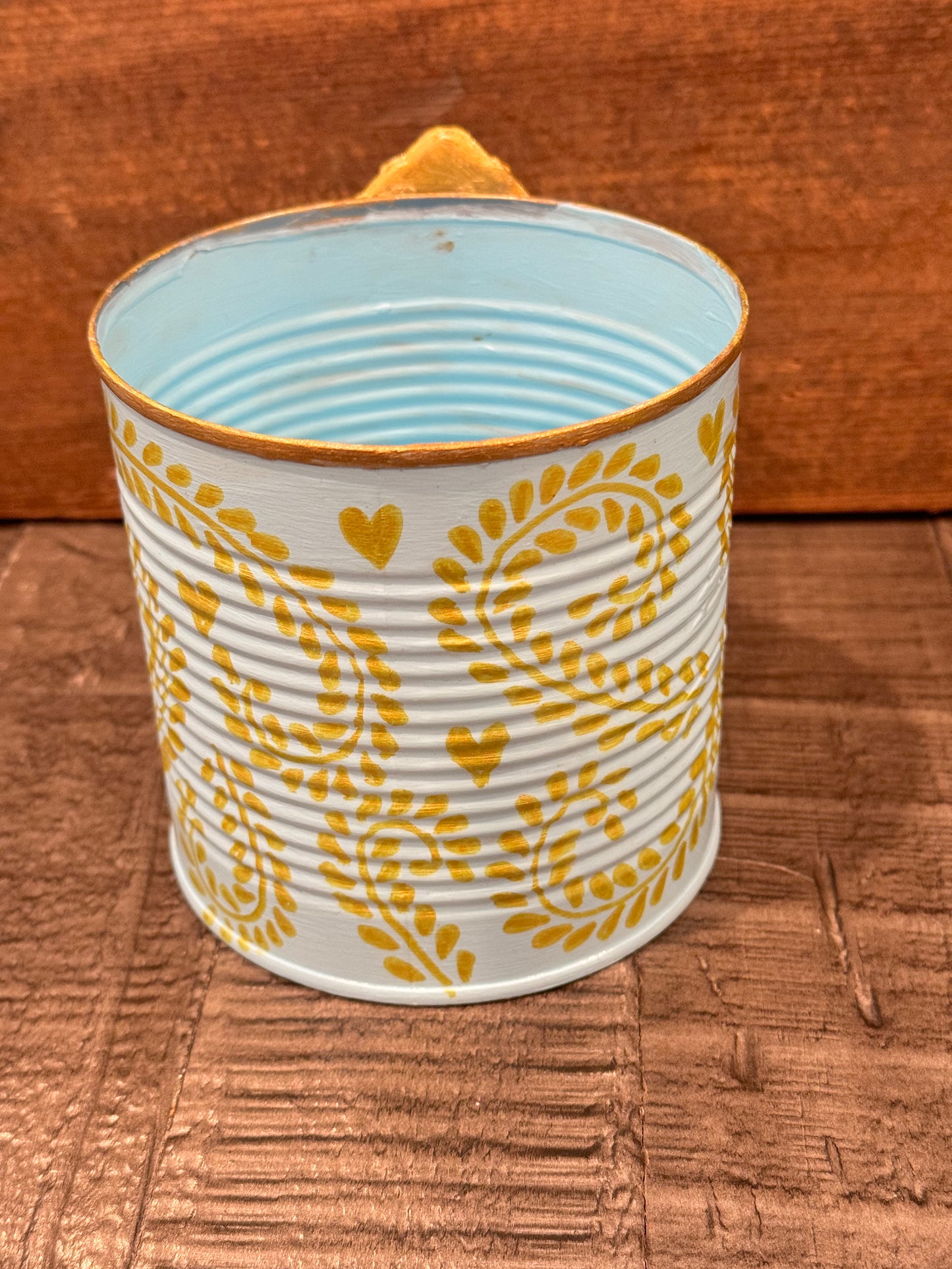 Large light blue virgencita hand painted recycled tin