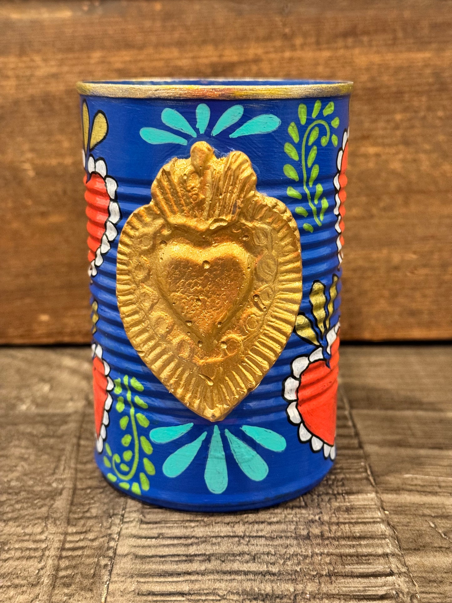 Small sacred heart hand painted recycled tin