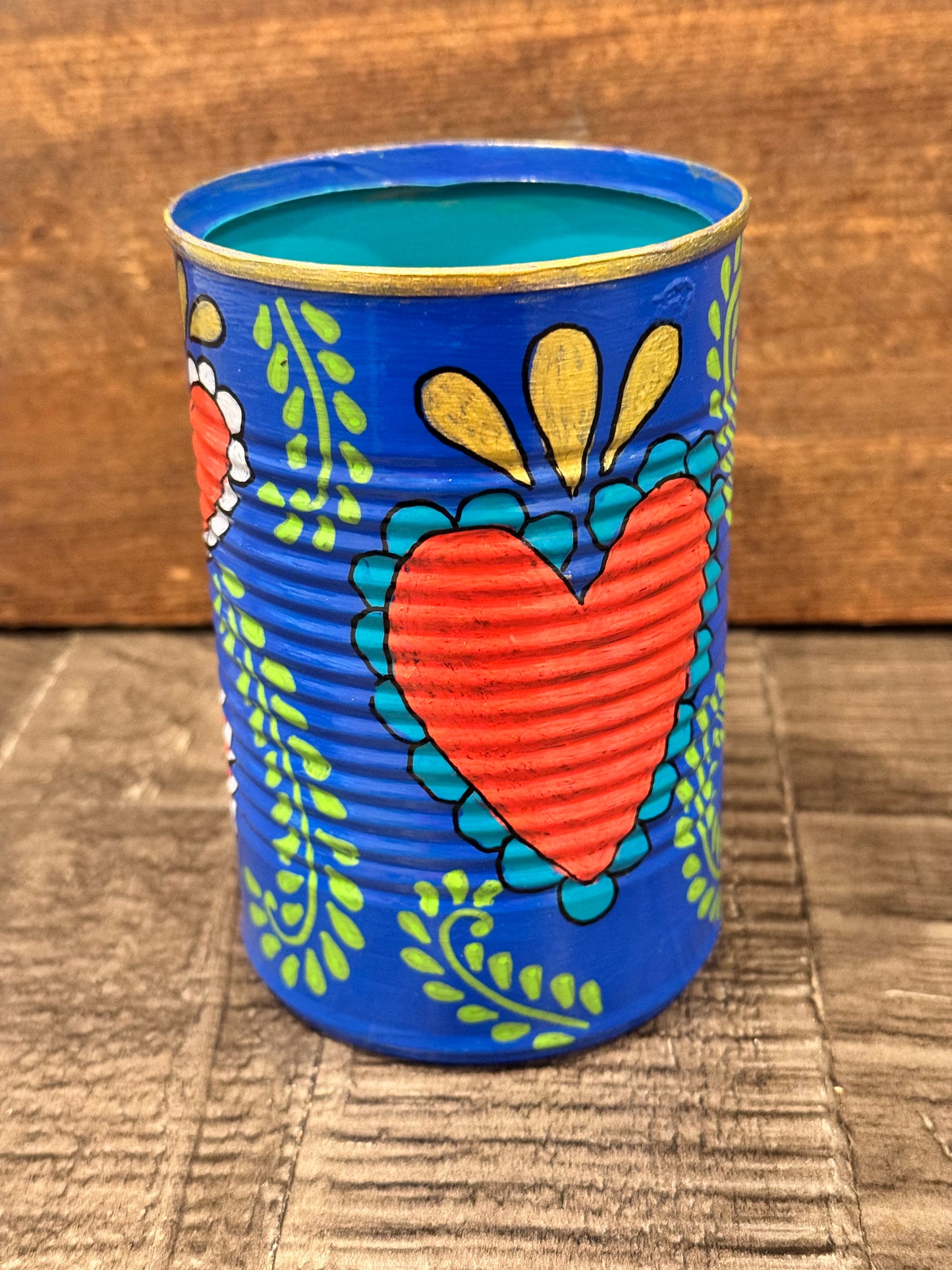 Small sacred heart hand painted recycled tin
