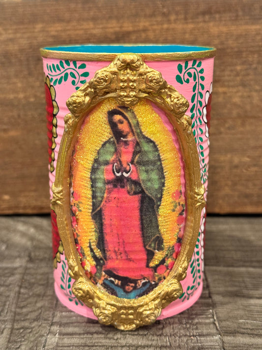 Small pink hand painted virgencita recycled tin