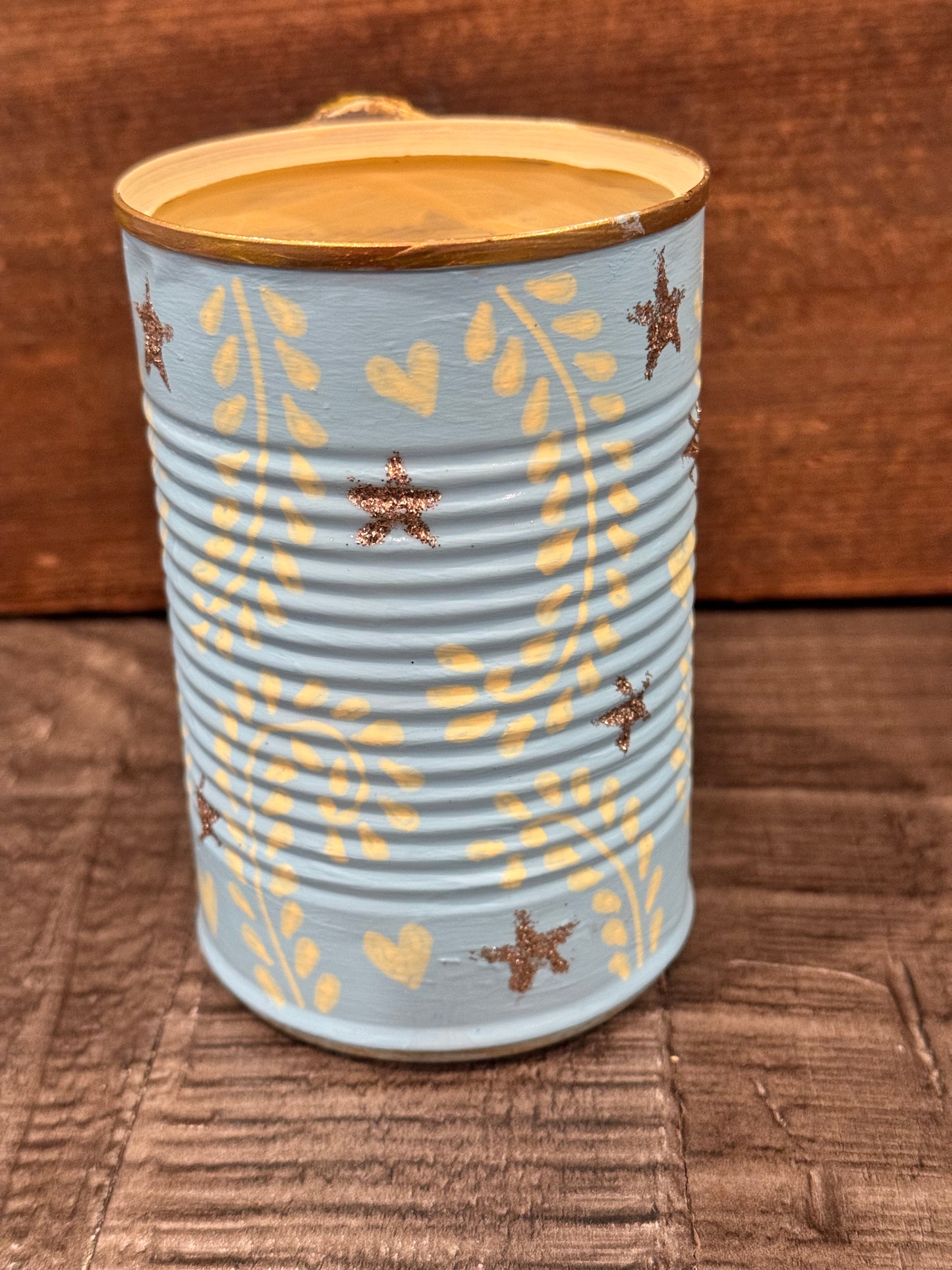 Small light blue hand painted virgin recycled tin
