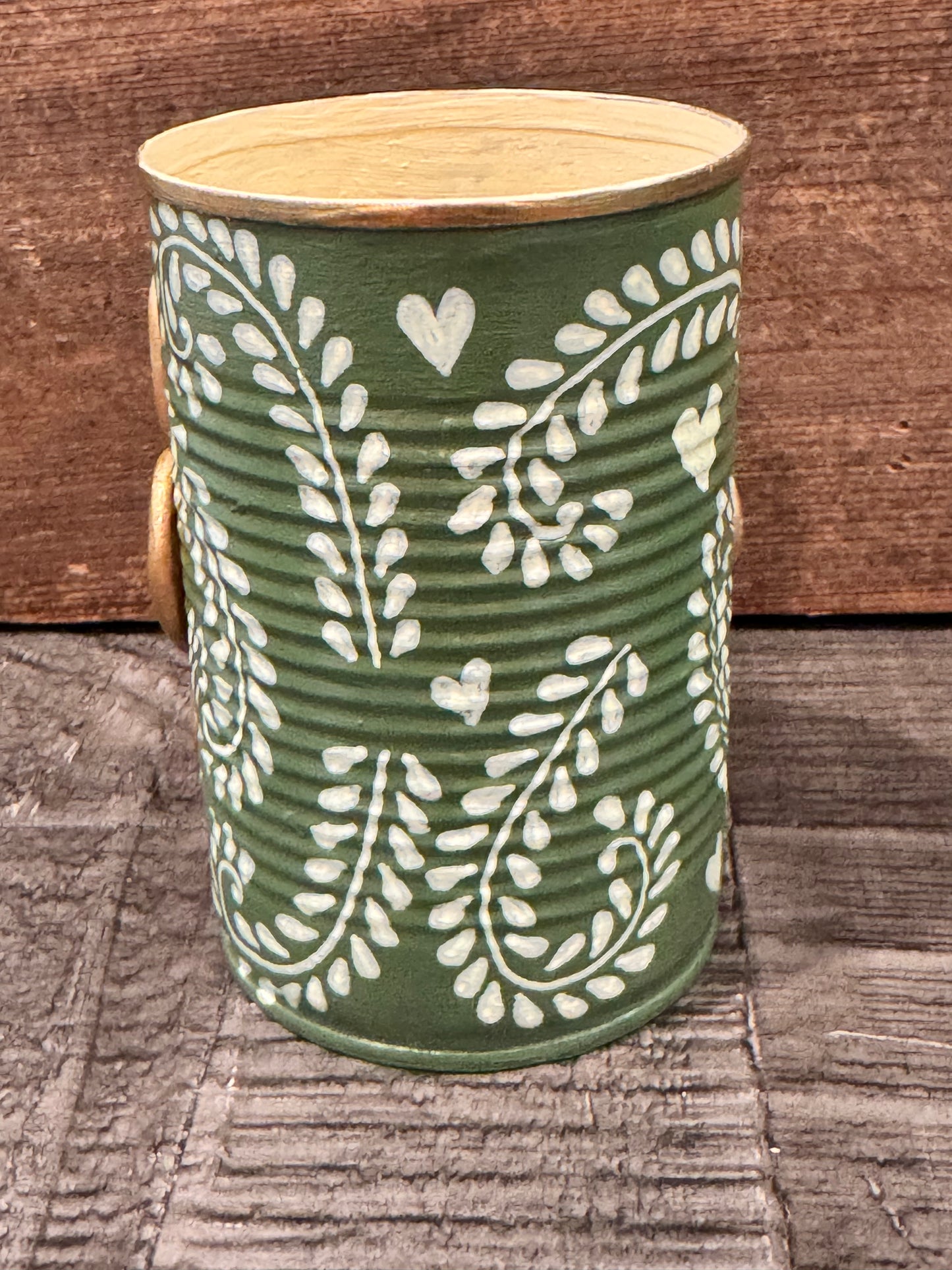Small olive hand painted and hand sculpted nopales recycled tin