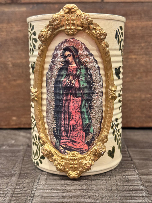 Small ivory hand painted virgencita recycled tin