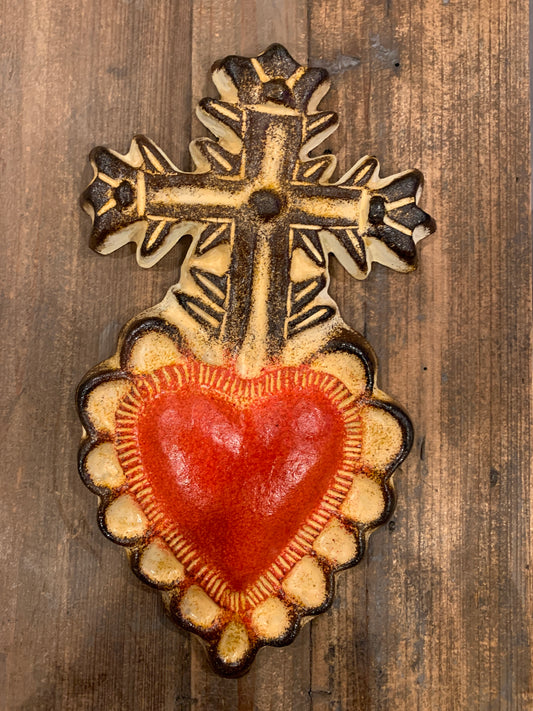 Ceramic heart with cross